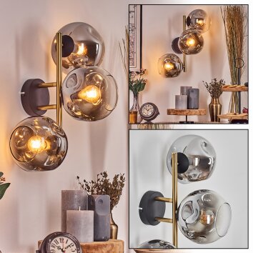 Ripoll Kogellampje, Wandlamp Goud, Zwart, 3-lichts