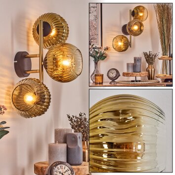 Ripoll Kogellampje, Wandlamp Goud, Zwart, 3-lichts