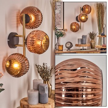 Ripoll Kogellampje, Wandlamp Goud, Zwart, 3-lichts