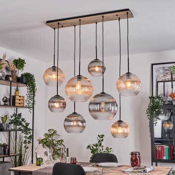 Koyoto Hanglamp, Kogellampje, Hanglamp Natuurlijke kleuren, Zwart, 8-lichts