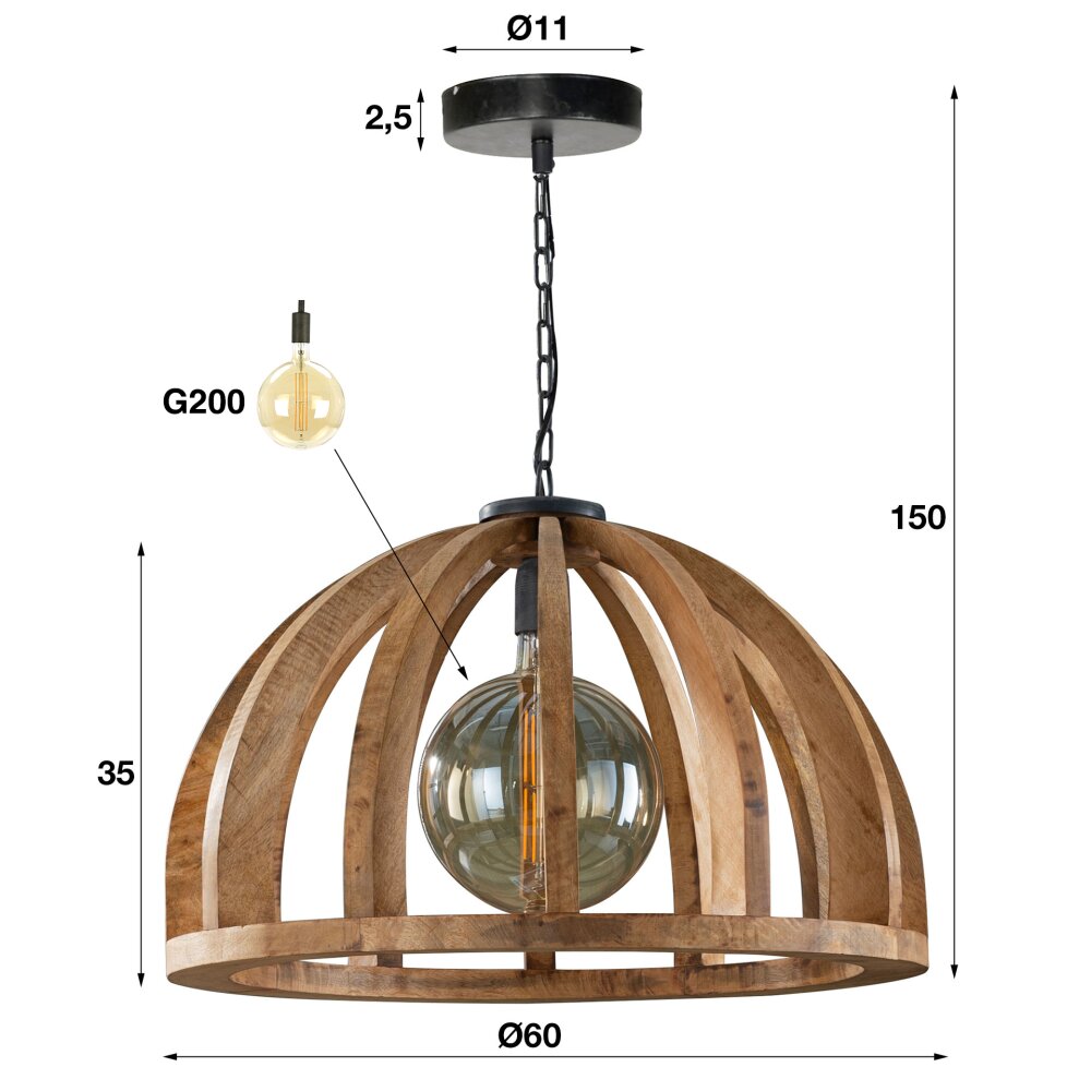 DUIVENHOEK Hanger Hout licht, 1-licht